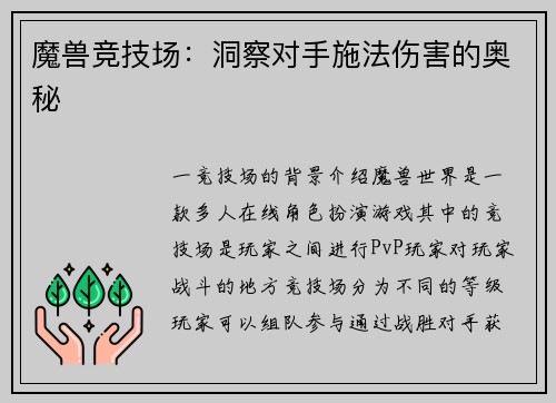 魔兽竞技场：洞察对手施法伤害的奥秘